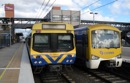 I ran the Comeng on the left to Sydenham empty cars and formed an up football special to Flinders St. The Siemens on the right is the regular up Sydenham service. Aug 29 2009
